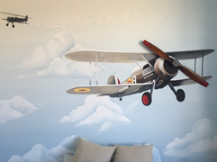 biplane airplane mural