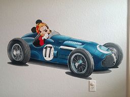 Mickie in Race Car