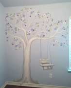 Purple Nursery tree swing mural